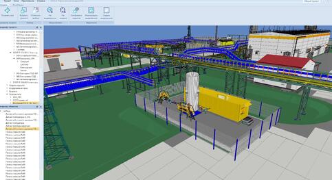 Рис. 2. 3D-модель азотной станции в рамках площадки газокомпрессорной станции