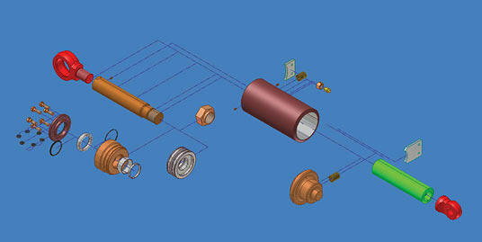 Схема сборки гидроцилиндра, выполненная в Autodesk Inventor Series