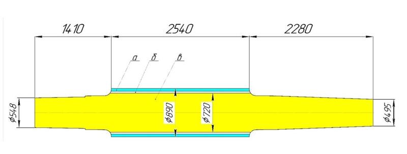 Рис. 1. Твердотельная модель прокатного валка:а - рабочий слой; б - промежуточный слой; в - сердцевина