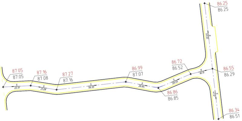 Рис. 35. Пример подготовленного чертежа для последующего построения структурных линий по проезду с обочинами